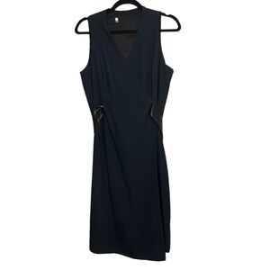 4C 4 Collective Anthropologie Navy Blue Wrap Dress Faux Leather Belt Size 14